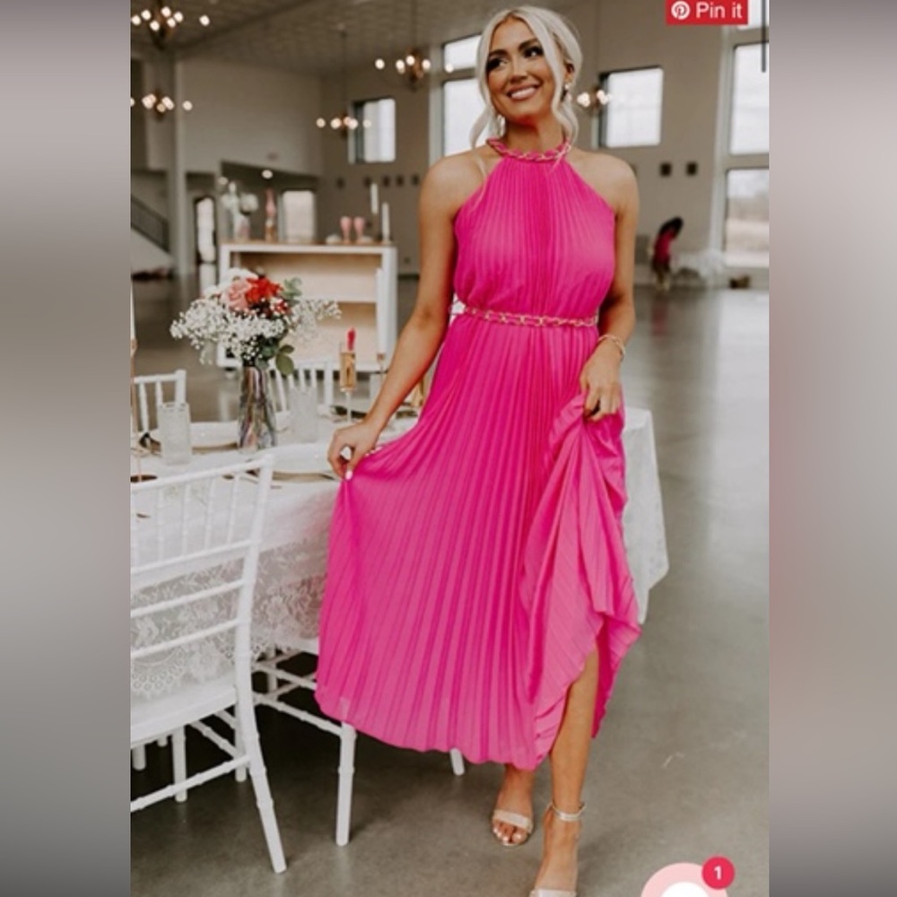 Pleated Maxi Dress - Hot Pink